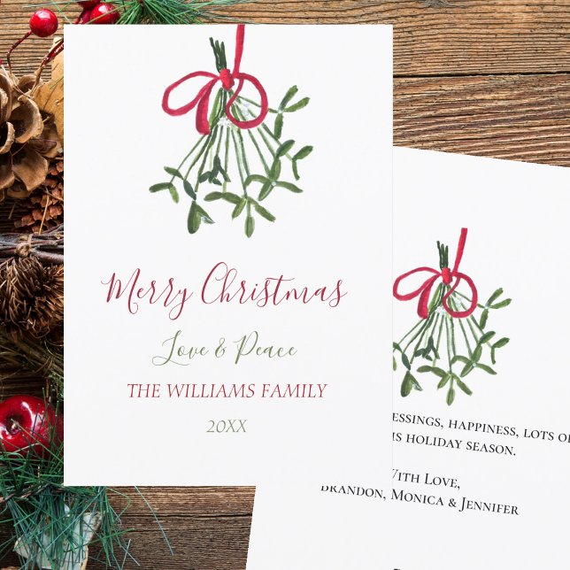 Vattenfärg jul Mistletoe Elegant Botaniska Julkort (Skapare uppladdad)