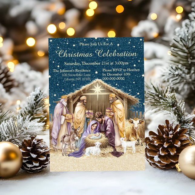 Vattenfärg jul nativity inbjudningar (Skapare uppladdad)