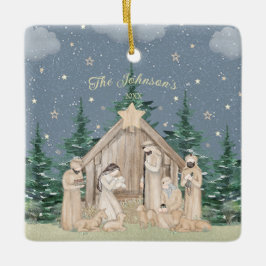 Vattenfärg jul nativity julgransprydnad keramik