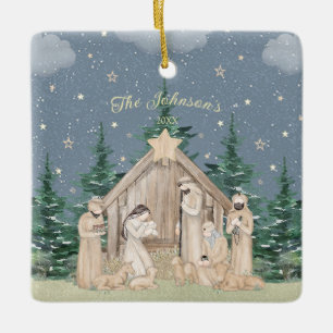 Vattenfärg jul nativity julgransprydnad keramik
