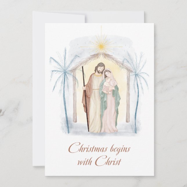 Vattenfärg jul nativity religiös brun blå julkort (Framsida)
