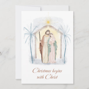 Vattenfärg jul nativity religiös brun blå julkort
