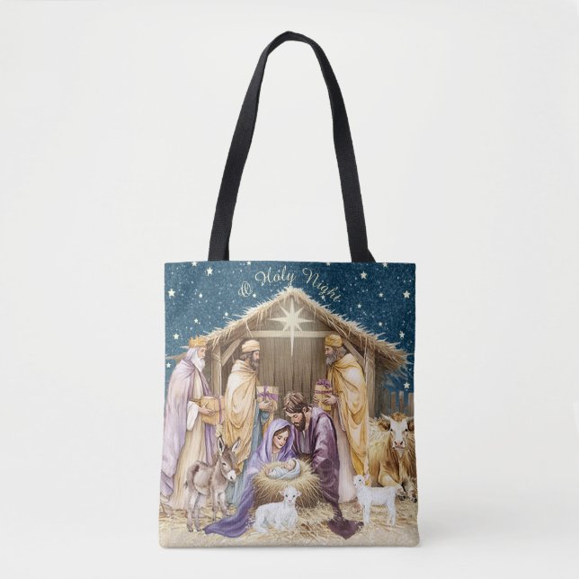 Vattenfärg jul nativity tygkasse (Framsida)
