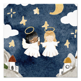 Vattenfärg jul nativityscen fototryck