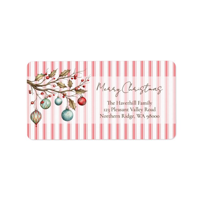 Vattenfärg jul Ornament Rosa Rand Adressetikett (Framsidan)