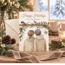 Vattenfärg Jul Par Holiday Card
