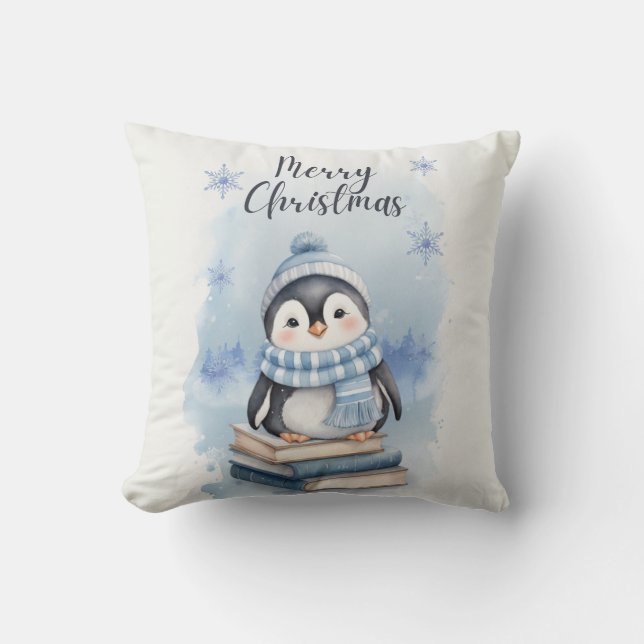 Vattenfärg jul Penguin Kudde (Framsida)