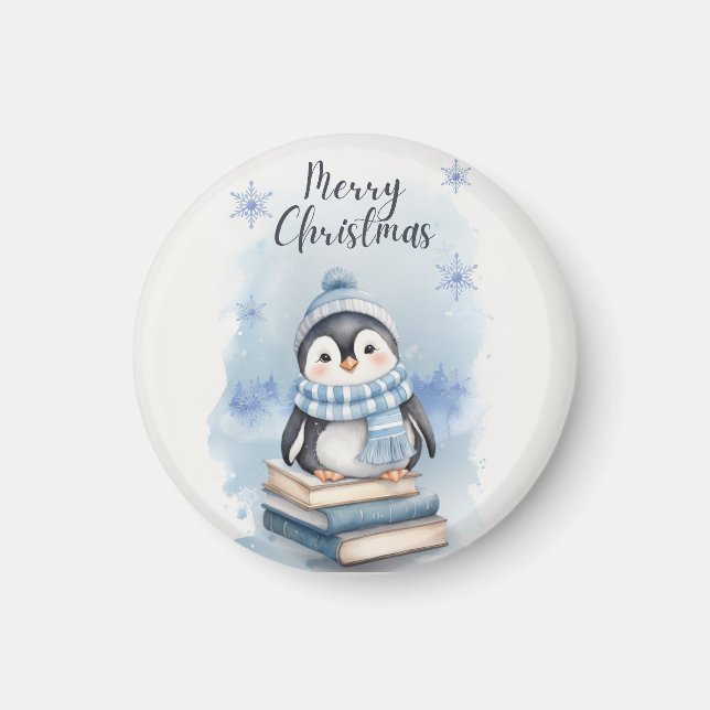 Vattenfärg jul Penguin Magnet (Framsidan)