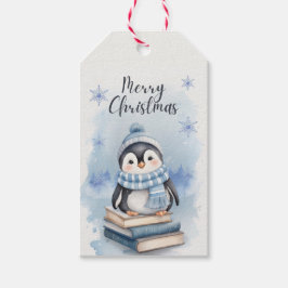 Vattenfärg jul Penguin Presentetikett