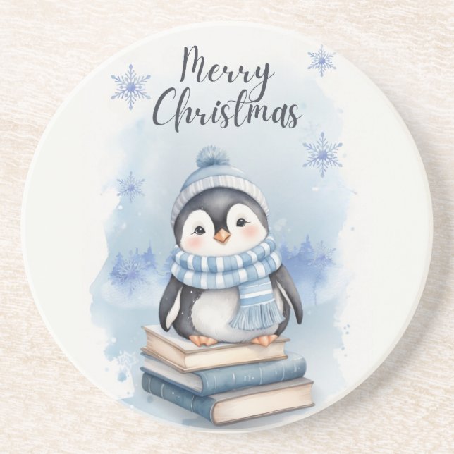 Vattenfärg jul Penguin Underlägg (Framsidan)