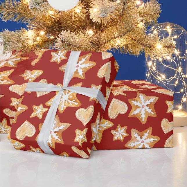 Vattenfärg jul Pepparkakor Röd  Presentpapper (Helgdagar)