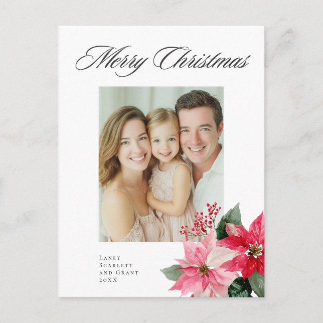 Vattenfärg jul poinsettia design helg vykort (Framsida)