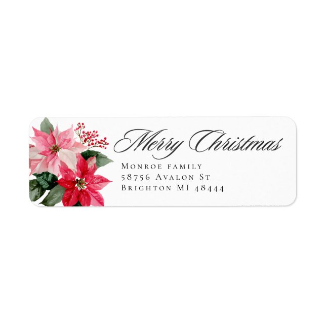 Vattenfärg jul Poinsettia Design Returadress Etikett (Framsidan)