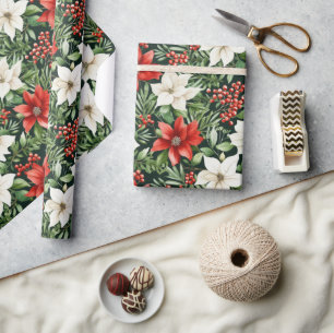 Vattenfärg jul Poinsettia och bär Presentpapper