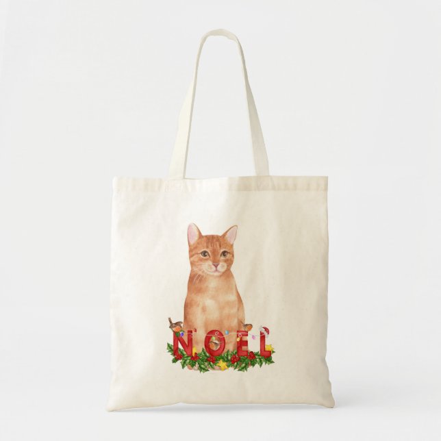 Vattenfärg jul randig katt  tygkasse (Framsidan)