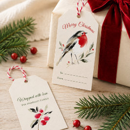 Vattenfärg jul Robin presenttaggar Presentetikett