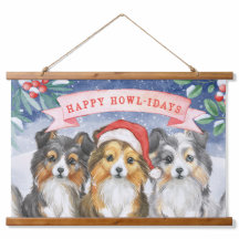 Vattenfärg jul Sheltie Lycklig Howlidays