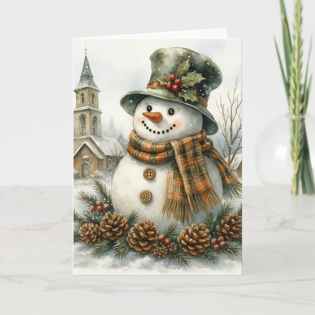 Vattenfärg jul snöman mysig vinter semester  kort (Framsida)