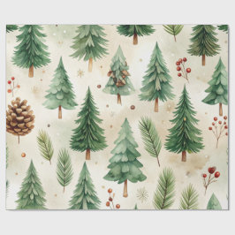 Vattenfärg Jul Tallar Sömlös Presentpapper