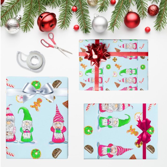 Vattenfärg jul Tomtar Med Kakor Presentpapper (Skapare uppladdad)