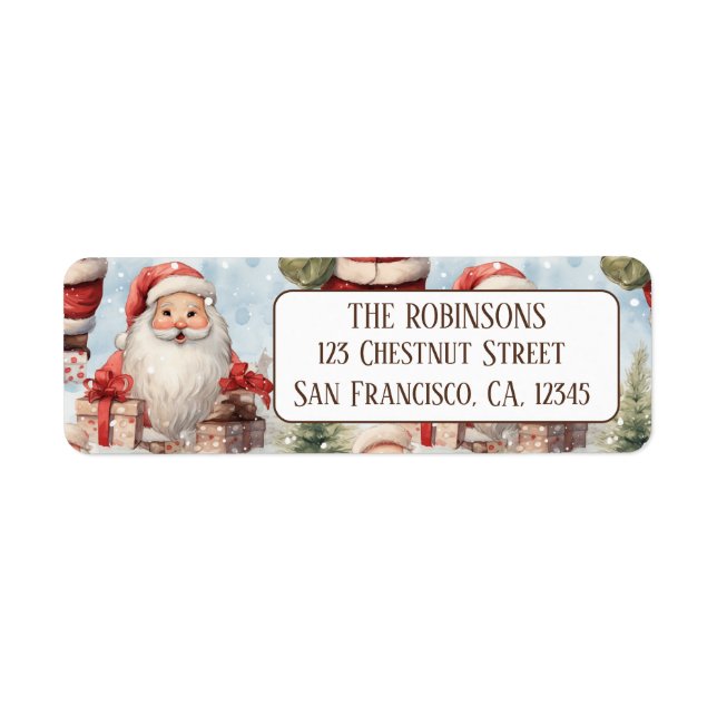 Vattenfärg jul tomte 3- returadress etikett (Framsidan)