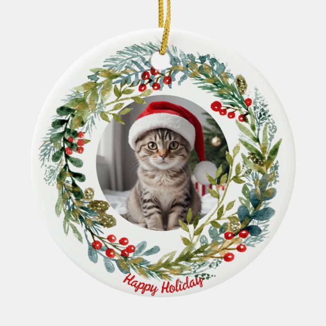 Vattenfärg jul Utandning Kattunge Julgransprydnad Keramik (Framsidan)