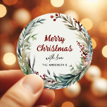 Vattenfärg jul Utandning med kärlek från Runt Klistermärke<br><div class="desc">Festiv vattenfärgad krans God jul Stickers Gift Märkre. Klicka på knappen Redigera/anpassa för att anpassa den här designen med texten.</div>