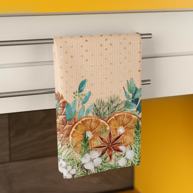 Vattenfärg jul vinter talldroppe   kökshandduk (Skapare uppladdad)