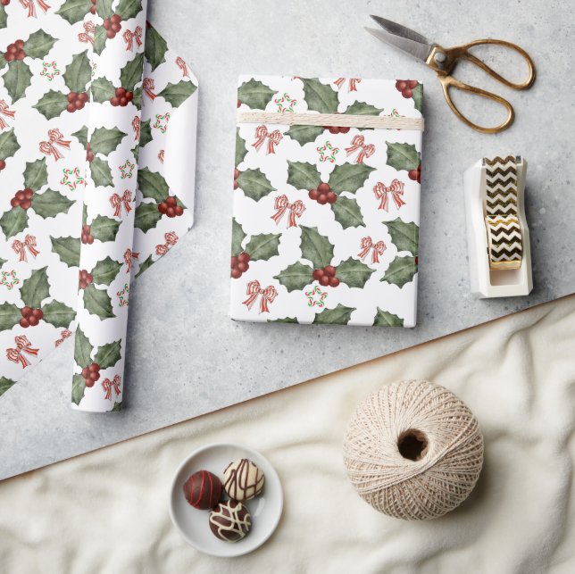 Vattenfärg Julbär & Karamellbåge Jul Presentpapper (Hantverk)