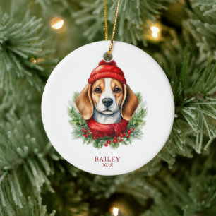 Vattenfärg, julbeagle Hund Photo Julgransprydnad Keramik