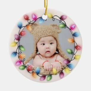 Vattenfärg julbelysning Nyfödd babys foto Julgransprydnad Keramik