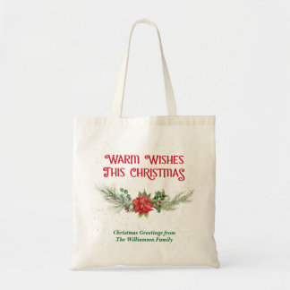 Vattenfärg Julbukett med Poinsettia och Järnek Tygkasse