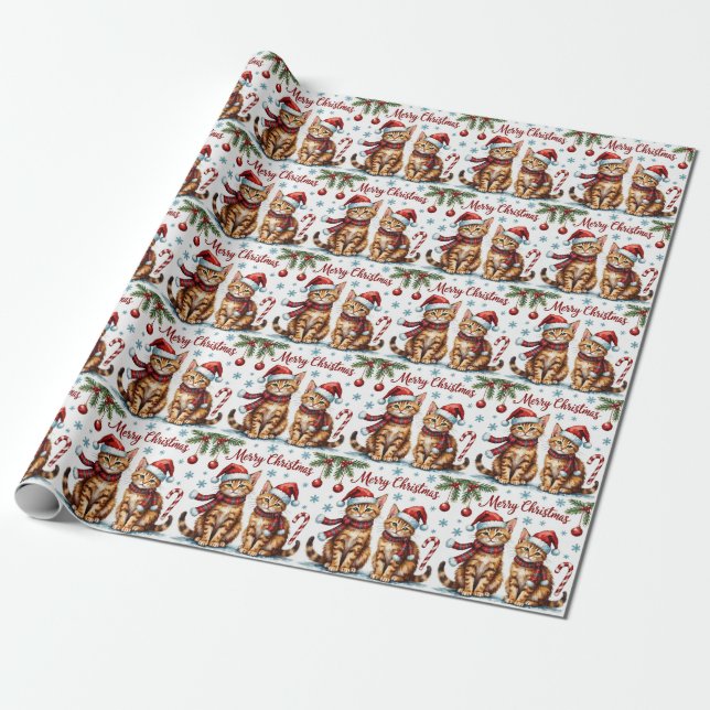 Vattenfärg juldesign med abessinsk katt presentpapper (Utrullad)
