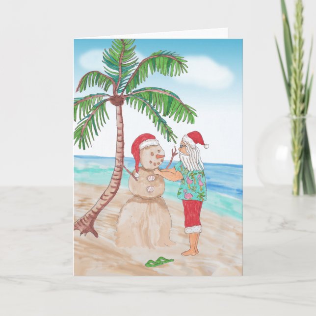 Vattenfärg Julen Tomte och Sandig Snömannen Jul Kort (Framsida)