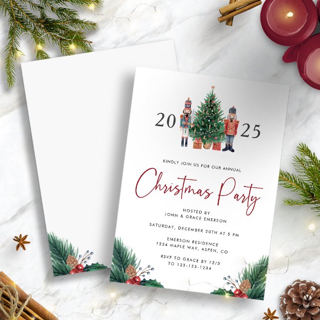 Vattenfärg Julfest Inbjudan (Holiday Watercolor 2025 Nutcracker Christmas Party Invitation by Painted Paperie)