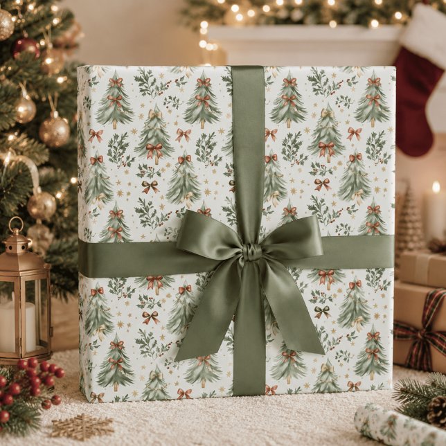 Vattenfärg Julgran & Bow Presentpapper (Skapare uppladdad)