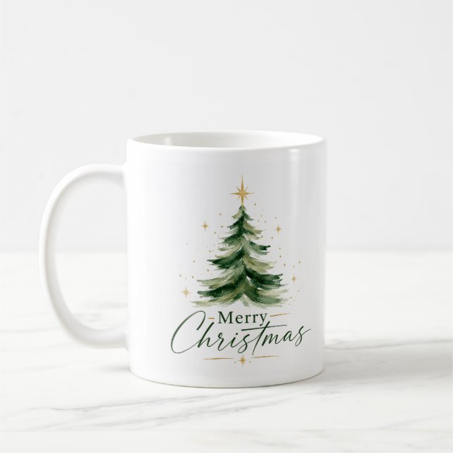 Vattenfärg Julgran Elegant God Jul Kaffemugg (Vänster)