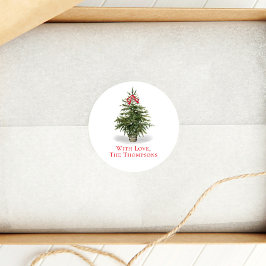 Vattenfärg Julgran Enkel Anpassningsbar Runt Klistermärke