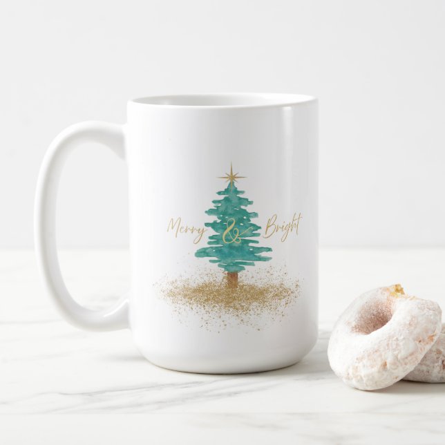 Vattenfärg Julgran "Glad och Ljus" Jul Kaffemugg (Med munk)