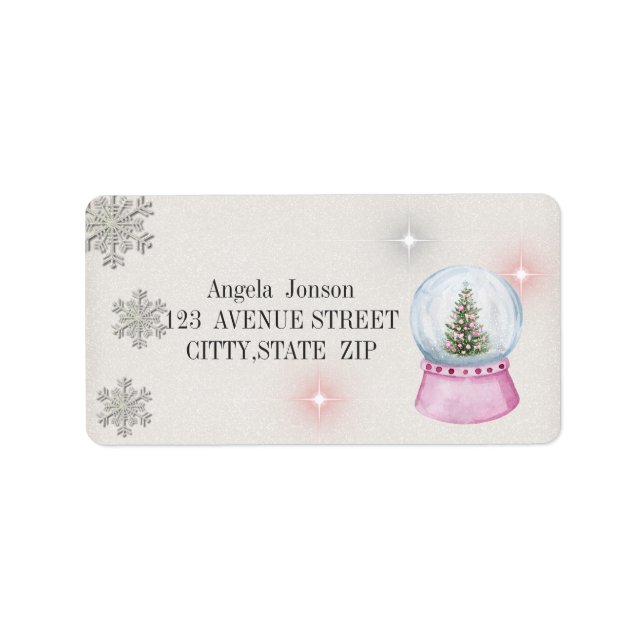 Vattenfärg Julgran,Globe Adressetikett (Framsidan)