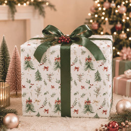 Vattenfärg Julgran & Järnek wrapping-papper Presentpapper