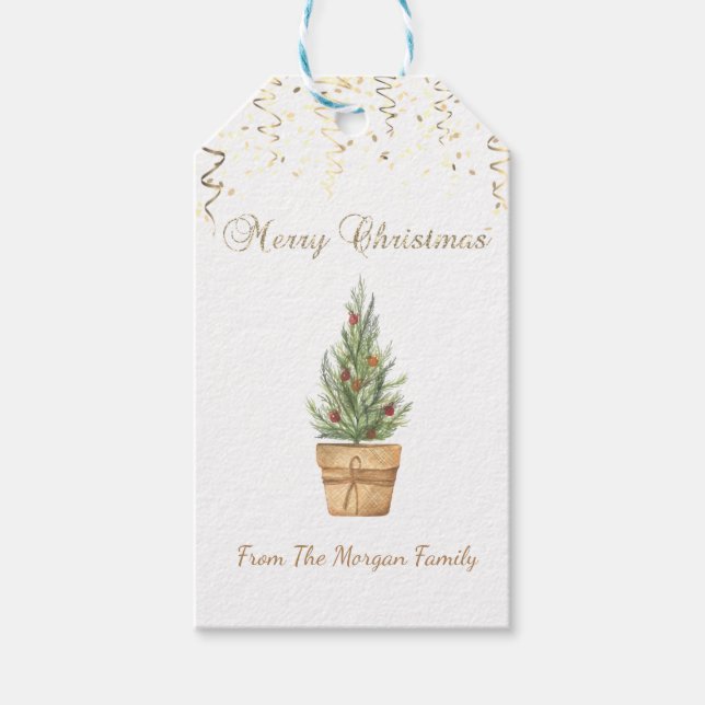 Vattenfärg Julgran,Konfetti Presentetikett (Framsidan)