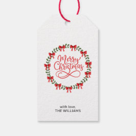 Vattenfärg Julgran Löv och Röda Bär Jul Presentetikett