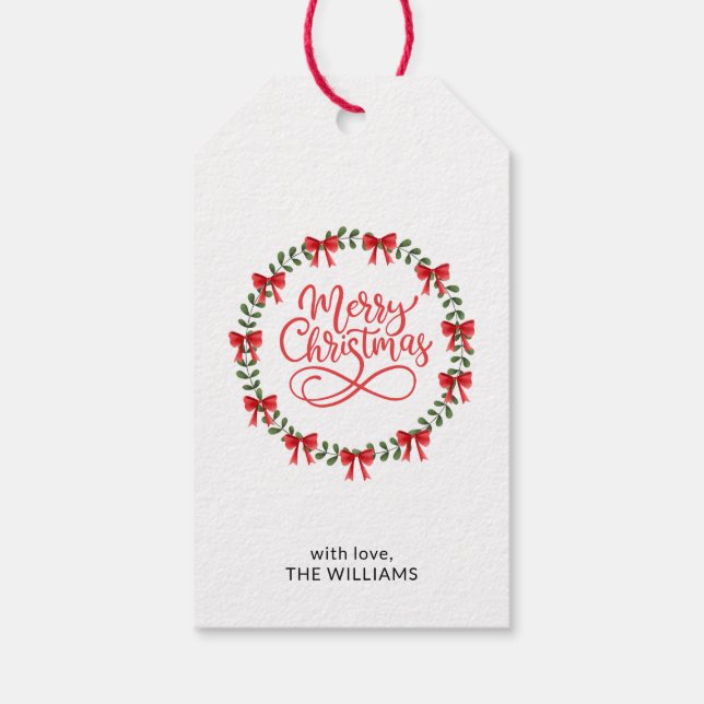 Vattenfärg Julgran Löv och Röda Bär Jul Presentetikett (Baksidan)