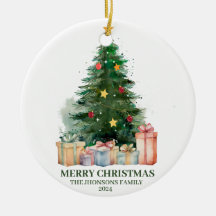 Vattenfärg Julgran med gåvor