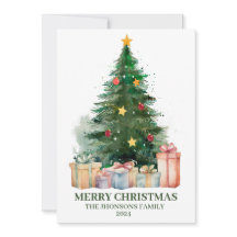 Vattenfärg Julgran med gåvor