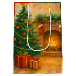Vattenfärg Julgran & Mysig Öppen Spis Jul