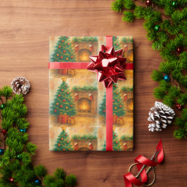 Vattenfärg Julgran & Mysig Öppen Spis Jul Presentpapper