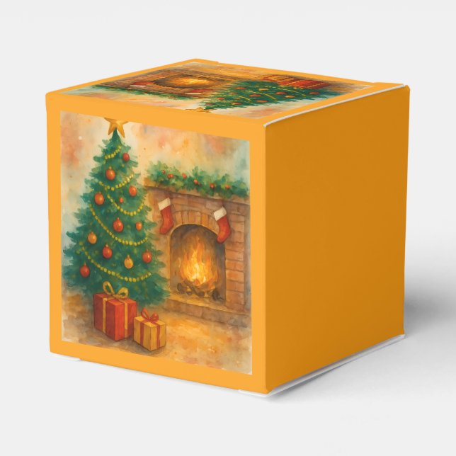 Vattenfärg Julgran & Mysig Öppen Spis Julfirande Presentaskar (Baksidan Sidan)