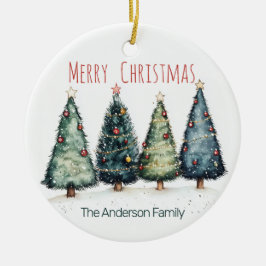 Vattenfärg Julgran Ornament | Anpassat Namn
